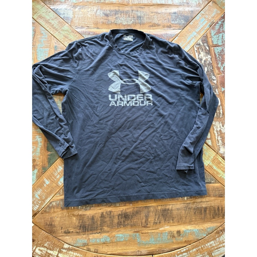 Men's Under Armour Heat Gear Black Long Sleeve Graphic Shirt Size XL